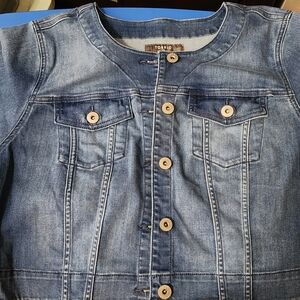 Torrid Blue Bolero Jean Jacket Cropped Collarless Design